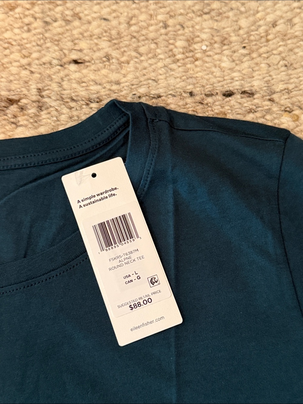 NWT EILEEN FISHER organic Pima cotton round neck tee- Alpine - Picture 3 of 4